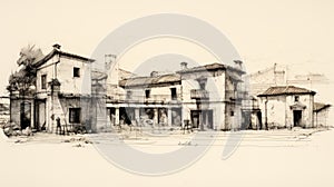 Classic Deconstructivist Architecture Sketch From 1800s Wine Country Italy photo