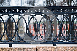 Classic decorative fences in street saint-petersburg, Russia. closeup