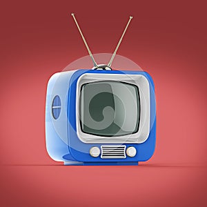 Classic Design Retro TV with bright color plastic shell and blank screen isolated soft shadow render