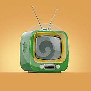 Classic Design Retro TV with bright color plastic shell and blank screen isolated soft shadow render