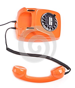Classic dial phone on white