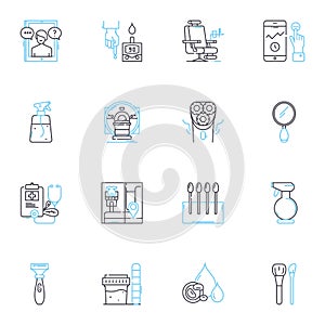 Classic dignity linear icons set. Elegance, Grace, Refinement, Honor, Grandeur, Distinction, Prestige line vector and