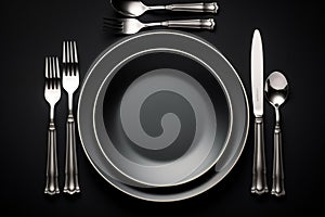 Classic dining arrangement, knife, fork, spoon, and plate set