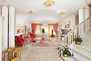 Classic drawing-room interior in red and golden