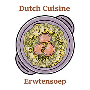 Classic Dutch pea soup erwtensoep, snert closeup in the plate on white backgrund