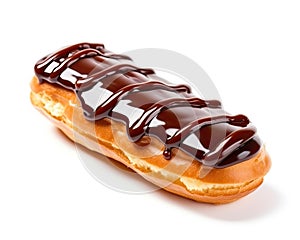 Classic eclair on a white background, Generative AI