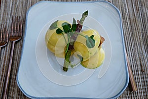 Classic Egg Benedict with twist asparagus