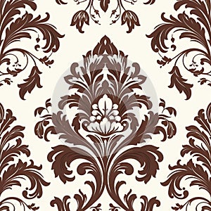 Classic Elegance Brown Damask Pattern On White Background