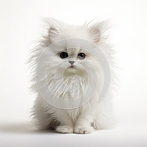 Classic Elegance White Fluffy Cat In Fuzzy White Background