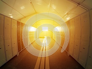 Classic empty dressing room with lockers