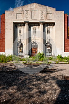 Classic Entrance with Ionic Columns - Abandoned Larimer School - Pittsburgh, Pennsylvania