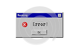 Classic error dialog box with system warning alert in retro computer style, vector illustration for UI design, nostalgic digital