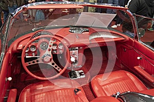 Classic exterior of a red Chevrolet Corvette American sports car