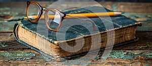 Classic Eyeglasses Resting on Vintage Book