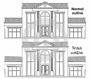 Classic facade house. Normal outline and brush outline.