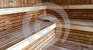 Classic Finnish sauna wood interior relaxing health and wellbeing