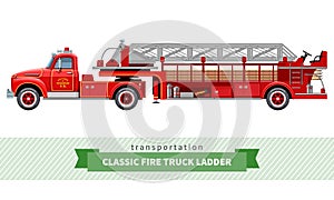 Classic fire truck ladder side view