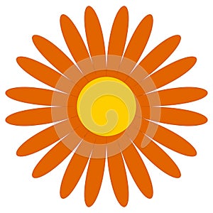 Classic flower clip-art. Simple orange daisy, flower icon, symbol