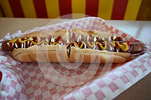 Classic Footlong Hotdog on a Table