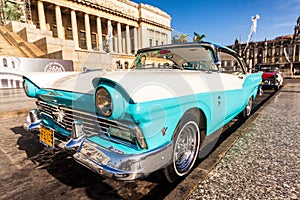 Classic Ford Fairlane at the Capitol of Havana