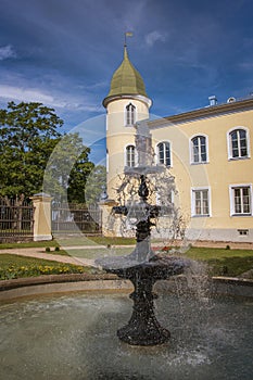 Classic fountain. Krustpils medieval castle