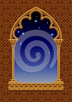 Classic frame in form of gothic decorative window with starry ni