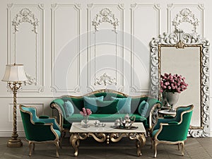 Classic furniture in classic interior with copy space