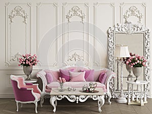 Classic furniture in classic interior with copy space