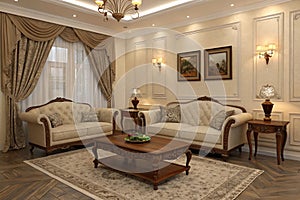 Classic furniture interior mockup 3d rendering photo