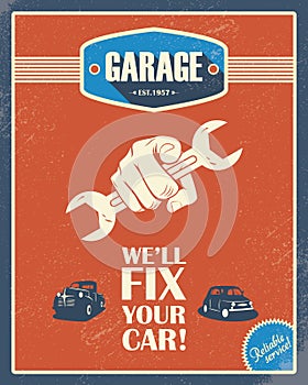 Classic garage poster. Vintage cars. Retro style