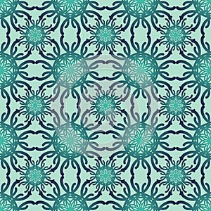 Classic geometry art deco patterns in trendy green color. Symmetric floral motif. Repeatable decorative vector background tile in