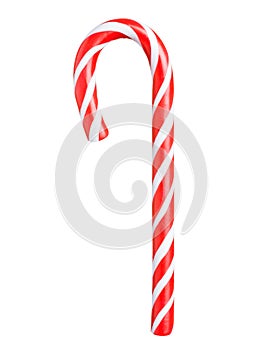 Classic glossy red and white Christmas candy cane isolated on white