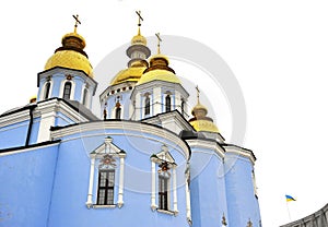 Classic golden roofs and blue walls at Saint Michael Cathedral in Kiev Ucraine