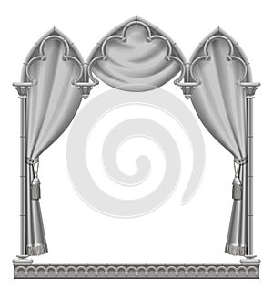 Classic gray gothic architectural decorative frame with curtain