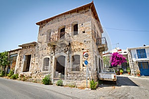 Classic Greek houses in small town of Lasithi Plat