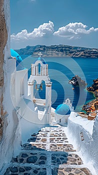 Classic Greek Island Architecture with Whitewashed Walls and Blue Domes