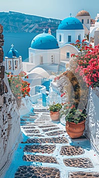 Classic Greek Island Architecture with Whitewashed Walls and Blue Domes