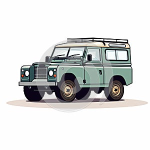 Classic Green Land Rover Car - Vector Illustration