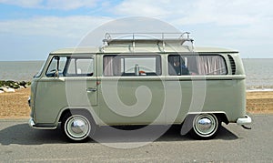 Classic Grey Volkswagen Camper Van Parked on Seafront Promenade