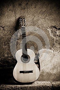 Classic guitar on wall