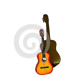 Classic guitar and a white background.