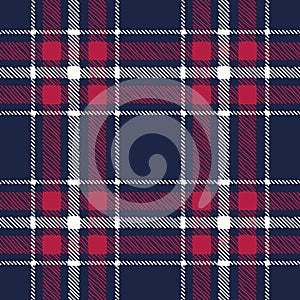 Classic Hand-Drawn Blue White and Red Plaid Checks Vector Seamless Pattern