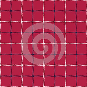 Classic Hand-Drawn Blue and White Tattersall Plaid Checks on Red Background Vector Seamless Pattern photo