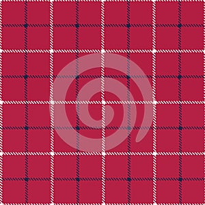 Classic Hand-Drawn Blue and White Tattersall Plaid Checks on Red Background Vector Seamless Pattern