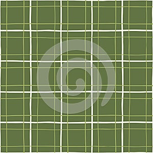 Classic Hand-Drawn Green, White Plaid Checks Vector Seamless Pattern