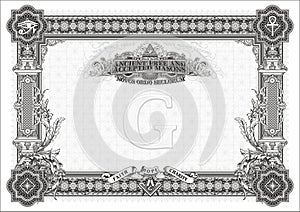 A classic horizontal form for creating diplomas, certificates and other securities with Masonic symbols. Black and white version.