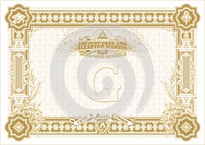 A classic horizontal form for creating diplomas, certificates and other securities with Masonic symbols. Golden option.