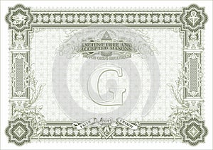 A classic horizontal form for creating diplomas, certificates and other securities with Masonic symbols. Green option.