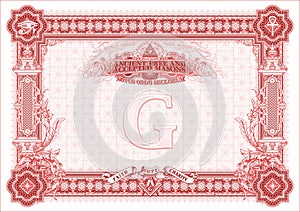 A classic horizontal form for creating diplomas, certificates and other securities with Masonic symbols. Red variant.