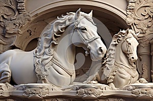 Classic Horses Stone Carving: 3D Illustration Wallpaper with Timeless Elegance.